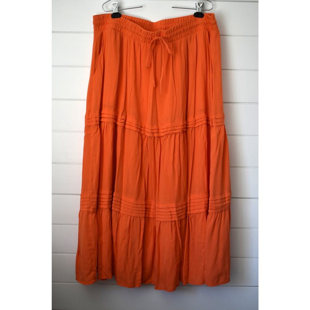 Torrid Skirt Maxi Size 2 XL Orange Prairie Tiered Lined Cottagecore Summer Flowy